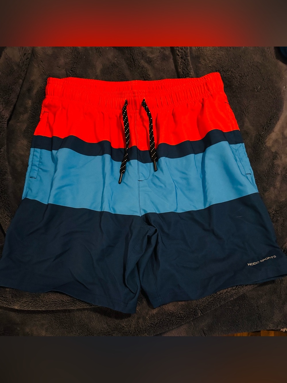 Men's Colorblock Swim Shorts in Red, Light Blue & Navy -